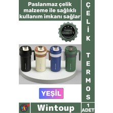 Wintoup #termos Lüks Isı Sıcak Soğuk Sızdırmaz Akıllı Matara Dijital Göstergeli Kulplu Yeşil Çelik Termos