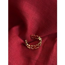 Triya Wear STUDIO-316L Çelik Kadın Sıralı Kalp Yüzük- Gold-Gümüş Renk Ayarlanabilir Çelik-Minimalist Tasarım