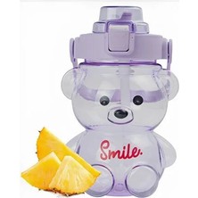 SRC 1200 ml Pipetli Ayıcık Figürlü Çocuk Matarası - Askılı Smile Sevimli Su Suluğu