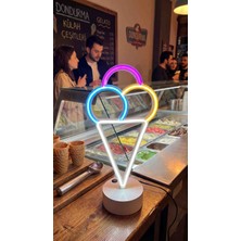 Neon Star 3d Dondurma Şekilli Neon LED Lamba - 12V Adaptörlü - Aç Kapa Düğmeli - 3D Yazıcı Üretim - Renkli Dekoratif Lambası