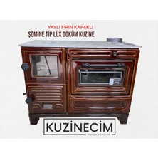 Kuzinecim Şömine Tip Lüx Döküm Yaylı Kapaklı Geniş Fırınlı Kuzine Soba Özel Kahverengi Renk