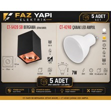 Cata CT-5420 Sb Bergama Siyah-Bakır Spot Armatür + CT-4240 7W GU10 LED Ampul 5’li Set | Faz Yapı Elektrik