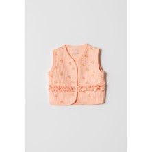 Hafy Baby %100 Pamuk Waffle Kız Bebek Yeleği Fırfırlı Çiçek Desenli
