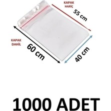 MTKardeşler 1000 Adet 40 x 55+5 cm Yapışkanlı Şeffaf Opp Poşet 40X60 Opp Poşet