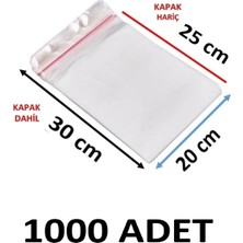 MTKardeşler 1000 Adet 20X25+5 cm Şeffaf Yapışkanlı Jelatin Poşet