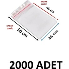 MTKardeşler 2000 Adet 35 x 45+5 cm Yapışkanlı Şeffaf Opp Poşet