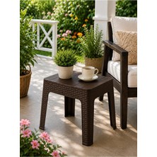 Loremp Örgü Desenli Plastik Sehpa 45X45X41 cm – Çok Amaçlı Balkon, Bahçe ve Yan Sehpa | Koyu Kahve