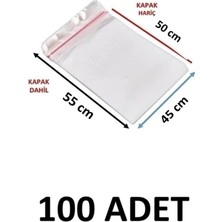 MTKardeşler 100 Adet 45 x 50+5 cm Yapışkanlı Şeffaf Opp Poşet 45X55 Opp Poşet
