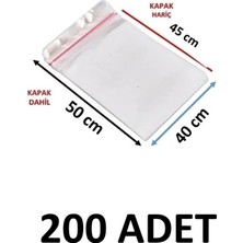 MTKardeşler 200 Adet 40 x 45 + 5 cm Yapışkanlı Şeffaf Opp Poşet 40X50 Opp Poşet