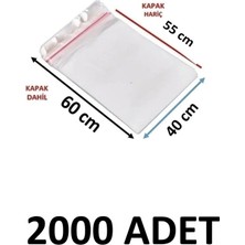MTKardeşler 2000 Adet 40 x 55+5 cm Yapışkanlı Şeffaf Opp Poşet 40X60 Opp Poşet