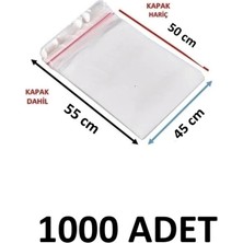 MTKardeşler 1000 Adet 45 x 50+5 cm Yapışkanlı Şeffaf Opp Poşet 45X55 Opp Poşet