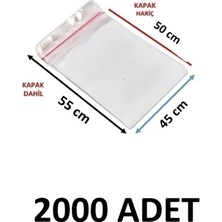 MTKardeşler 2000 Adet 45 x 50+5 cm Yapışkanlı Şeffaf Opp Poşet 45X55 Opp Poşet