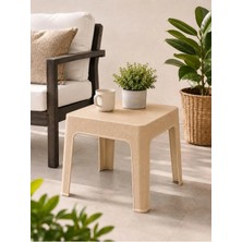 Loremp Ahşap Desenli Plastik Sehpa 45X45X41 cm – Iç ve Dış Mekan Çok Amaçlı Yan Sehpa | Bej