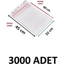 MTKardeşler 3000 Adet 32 x 40+5 cm Yapışkanlı Şeffaf Opp Poşet