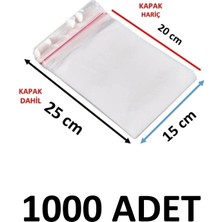 MTKardeşler 1000 Adet 15X20+5 cm Şeffaf Yapışkanlı Jelatin Poşet