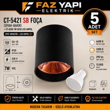 Cata CT-5421 Sb Foça (Siyah-Bakır) + CT-4240 7W GU10 LED Ampul (5’li Set)