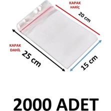 MTKardeşler 2000 Adet 15X20+5 cm Şeffaf Yapışkanlı Jelatin Poşet