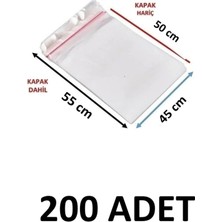 MTKardeşler 200 Adet 45 x 50+5 cm Yapışkanlı Şeffaf Opp Poşet 45X55 Opp Poşet