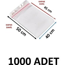 MTKardeşler 1000 Adet 40 x 45+5 cm Yapışkanlı Şeffaf Opp Poşet 40X50 Opp Poşet