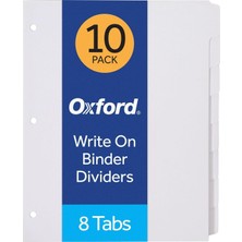 Oxford Bağlayıcı Bölücülerde Boş Yazma, 1/8 Kesilmiş Sekmeler, 8 Sekmeli Sette 3 Delik Delme