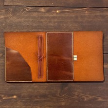 Guizzmo A5 Deri Defter Kılıfı, Kahverengi, El Yapımı, 3 Lastikli, 6 Deftere Kadar Kullanım, Ki