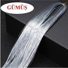 Hb Tasarım Saç Simi Gümüş - Saça Pratik Bağlanan Hair Tinsel 110-120 cm Uzunluğunda