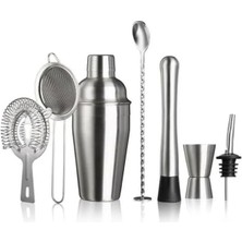 Paslanmaz Çelik Kokteyl Shaker Seti, Karıştırma Kaşığı, Süzgeç, Jigger, Muddler ve Likör
