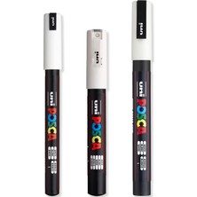 Posca - Ultra Ince - Ince Boya Marker Kalem Seti - Pc-1mr, Pc-1m, Pc-3m - Beyaz Mürekkep - 3'lü