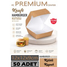 PC Premium Center Kraft Kilitli Kapak Hamburger Kutusu 12X12X9 cm – 50 Adet ( Büyük Boy )