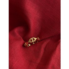 Triya Wear STUDIO-316L Çelik Kadın Geometrik Zincir Motifli Yüzük- Gold & Gümüş Renk Seçeneği Ayarlanabilir Çelik-Modern Tasarım