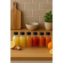 6 Adet 100 ml Kilitli Siyah Kapaklı Şeffaf Detox Shot Şişesi 100 cc Ginger Şat Beyaz Cam Şişe