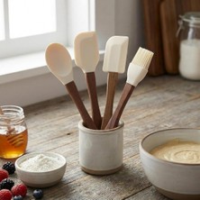 Amberhaus 4'lü Mini Akasya Ahşap Saplı Silikon Spatula Seti - 21 cm Kavanoz Sıyırma, Pasta Süs