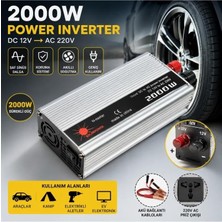 2000W Araç Güç Inverteri 12V Dc - 220V Ac Çevirici Saf Sinüs Inverter Oto Dönüştürücü