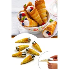 Roseroi Kornet Hamur Kalıbı Metal Inox Set Huni Şeklinde Tatlı Kalıbı 6'li