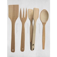Gürgen Set Ahşap Tahta Kaşık Çatal Spatula Maşa 4'lü Set Yemek Servis Seti Mutfak Seti