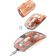 Sessiz Tıklama Çift Modlu Bluetooth ve Alıcı Şeffaf Mouse Fare