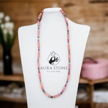 Aura Stone Aurastone Pembe Akik Doğal Taş Hematitli Silindir Kolye