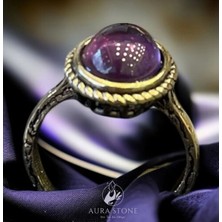 Aura Stone Aurastone Ametist Doğal Taş Ayarlanabilir Bronz Küçük Yüzük