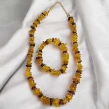 Aura Stone Aurastone Doğal Kehribar Kolye Bileklik Set