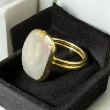 Aura Stone Aurastone Sarı Çelik Kaplamalı Inci Ayarlanabilir Yüzük
