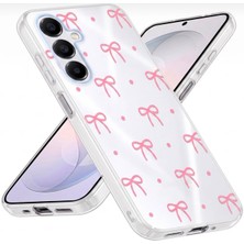 M.TK Moveteck Samsung Galaxy A36 / A56 Uyumlu Kılıf Pembe Fiyonk Baskı Desenli Darbe Önleyici Esnek Şeffaf Silikon Kılıf