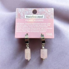 Aura Stone Aurastone Çelik Aparatlı Pembe Kuvars Doğal Taş Küpe