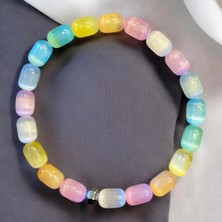 Aura Stone Aurastone Renkli Selenit Doğal Taş Silindir Kesim Bileklik