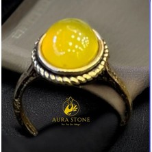 Aura Stone Aurastone Sarı Akik Doğal Taşlı Ayarlanabilir Bronz Küçük Yüzük