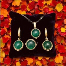 Aura Stone Aurastone Yeşil Akik Doğal Taş Bronz Set