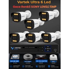 Vartek Bilişim 6 Kameralı Ultra 6 Ledli 5mp Sony Lensli Gece Renkli Güvenlik Kamerası Seti 320 GB HDD