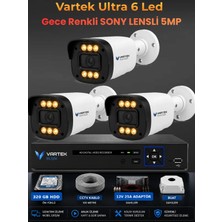 Vartek Bilişim 3 Kameralı Ultra 6 Ledli 5mp Sony Lensli Gece Renkli Güvenlik Kamerası Seti 320 GB HDD