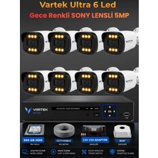Vartek Bilişim 8 Kameralı Ultra 6 Ledli 5mp Sony Lensli Gece Renkli Güvenlik Kamerası Seti 500 GB HDD