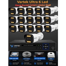 Vartek Bilişim 16 Kameralı Ultra 6 Ledli 5mp Sony Lensli Gece Renkli Güvenlik Kamerası Seti 1000 GB HDD