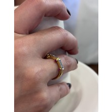 Stelle Jewelry Kadın Ysx Zirkon Taşlı Ayarlanabilir Yüzük Gold Çelik Renkli Taş Detaylı Serenay Model Yüzük